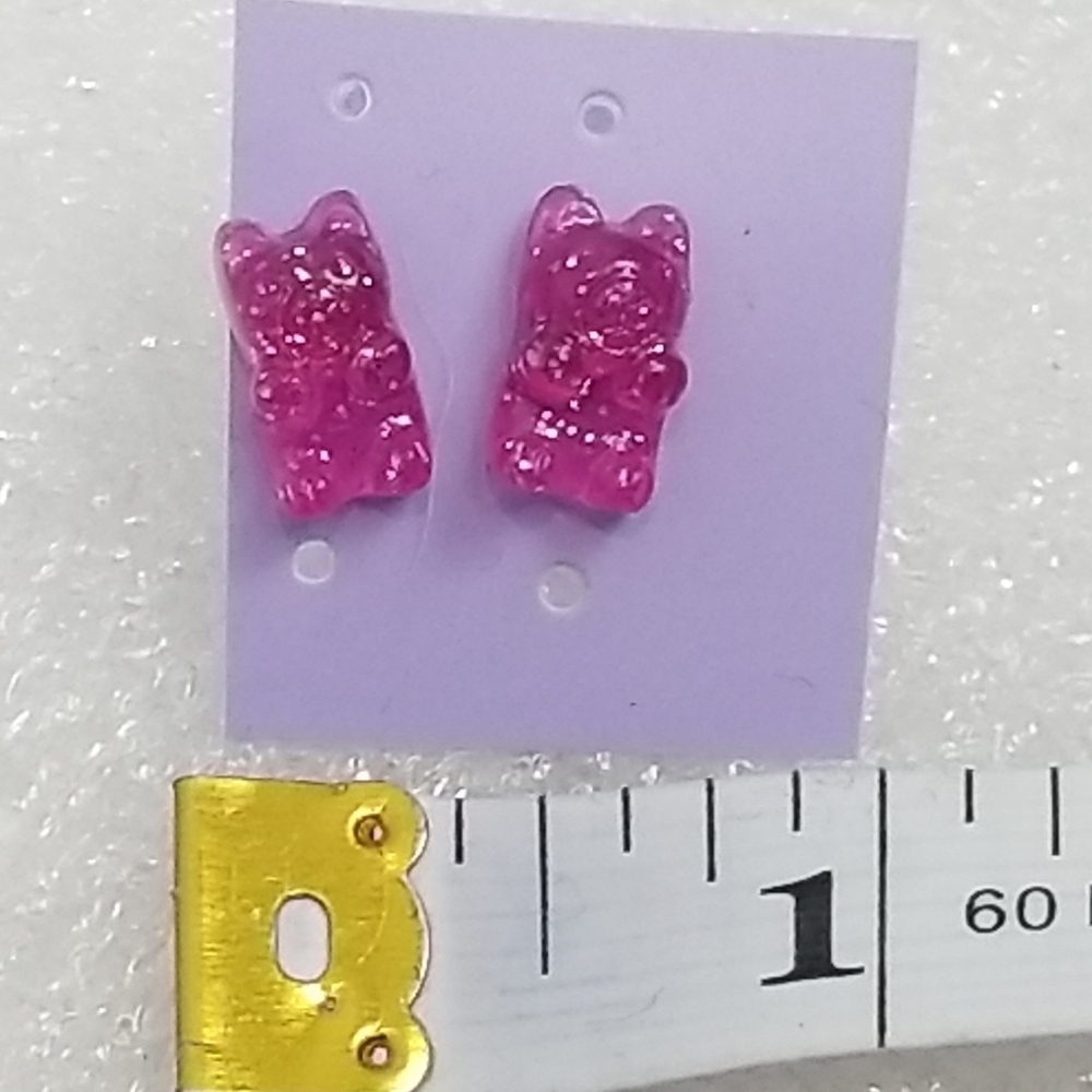 Pink Sparkle Gummy Bear Stud Earrings
